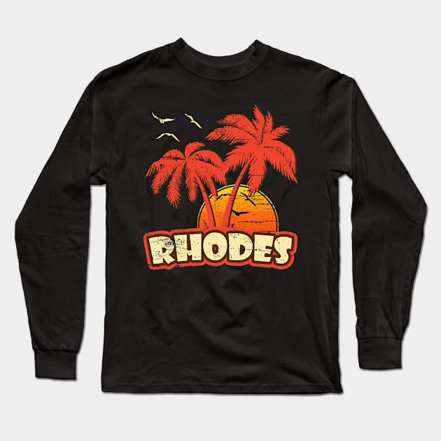 Rhodes Vintage Sunset Long Sleeve T-Shirt by bridgewalker